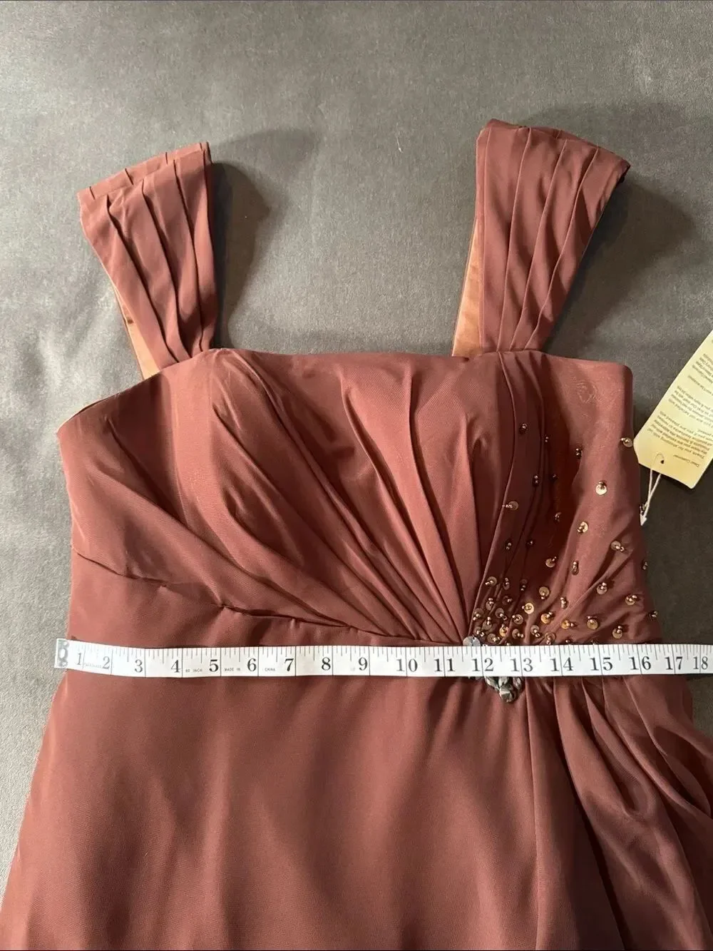 Women’s Brown Chiffon Formal Mother of the Bride Dress Draped Jacket Size 14 NWT